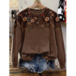 Women's Crew Neck Floral Printing Casual Spring/Fall Long Sleeve Sweatshirt