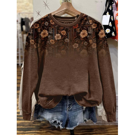 Women's Crew Neck Floral Printing Casual Spring/Fall Long Sleeve Sweatshirt
