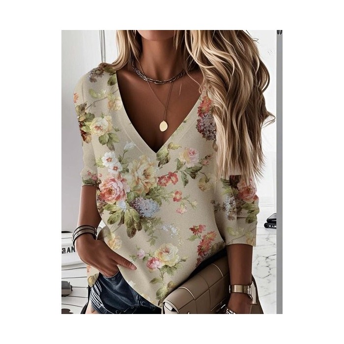 Women's V Neck Floral Vintage Spring/Fall Long Sleeve Sweatshirt