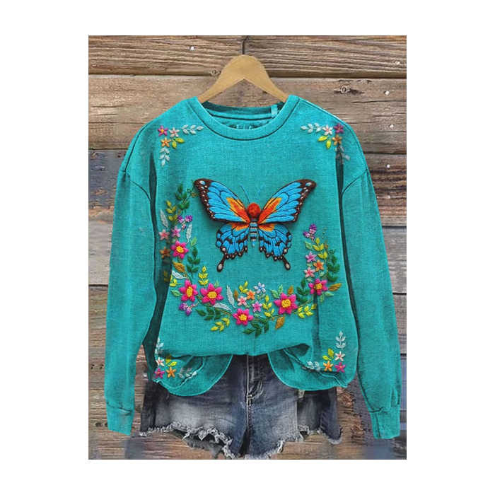 Women's Crew Neck Floral Printing Casual Spring/Fall Long Sleeve Sweatshirt