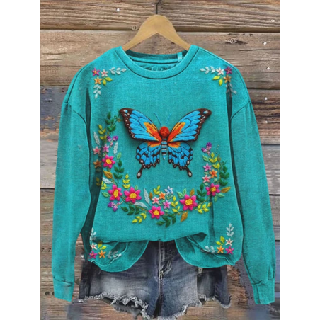 Women's Crew Neck Floral Printing Casual Spring/Fall Long Sleeve Sweatshirt