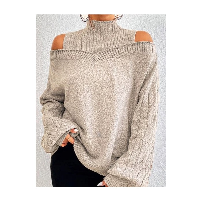 Women's Spring/Fall Plain Casual Balloon Sleeve Long Sleeve Turtleneck Wool/Knitting Sweater