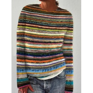 Women's Winter Maple Leaf Casual Long Sleeve Crew Neck Knitted Sweater