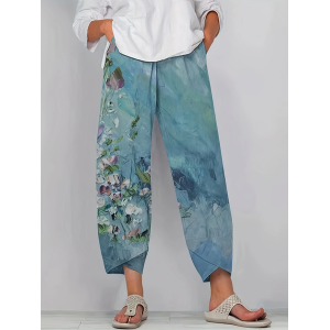 Women Floral Capris Pant Casual Summer Trousers