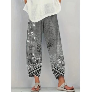 Women Floral Capris Pant Casual Summer Trousers