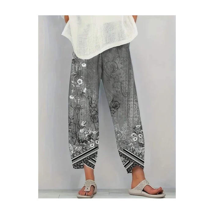 Women Floral Capris Pant Casual Summer Trousers