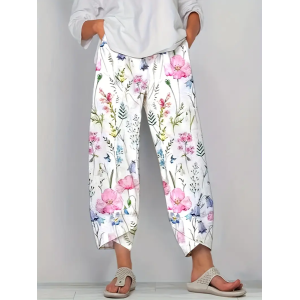 Women Floral Capris Pant Casual Summer Trousers