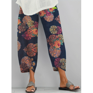 Women Floral Capris Pant Casual Summer Trousers
