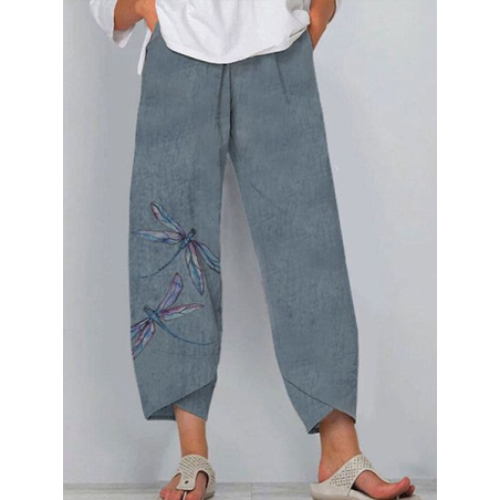 Women Dragonfly Capris Pant Casual Summer Trousers