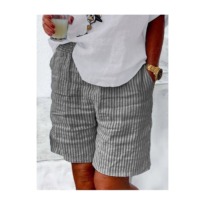 Women Striped Shorts Straight Pants Casual Summer Shorts