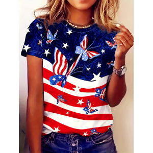 Women Butterfly Short Sleeve Tee T-shirt Crew Neck Printing Casual Summer Graphic Tee Top