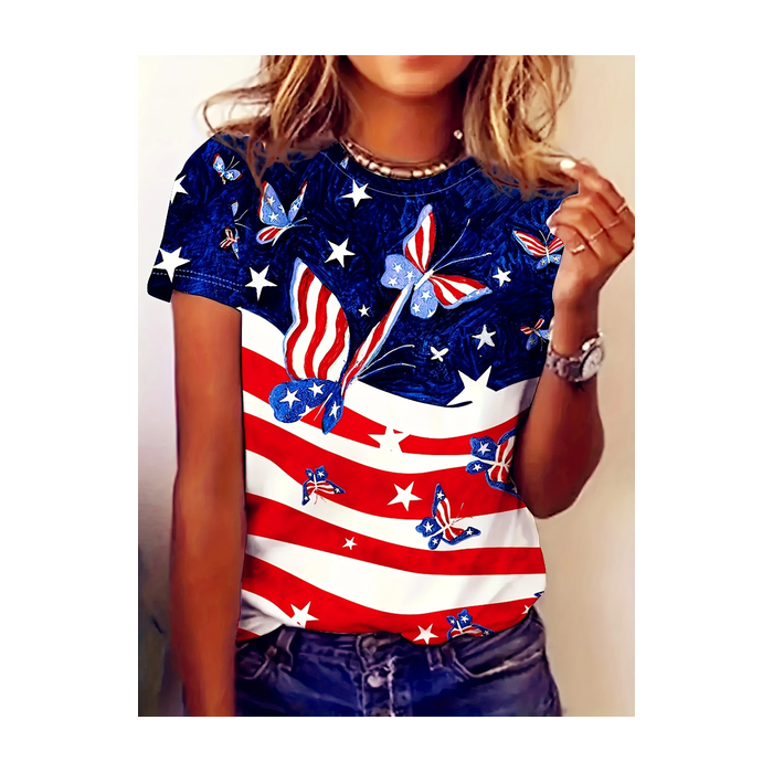 Women Butterfly Short Sleeve Tee T-shirt Crew Neck Printing Casual Summer Graphic Tee Top