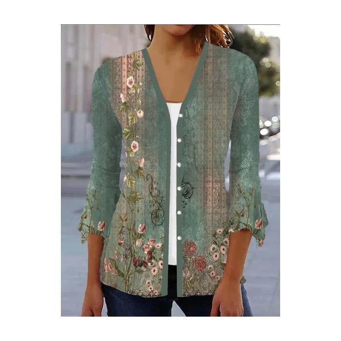 Women's Spring/Fall Outerwear Casual Ethnic Jersey Shawl Jacket