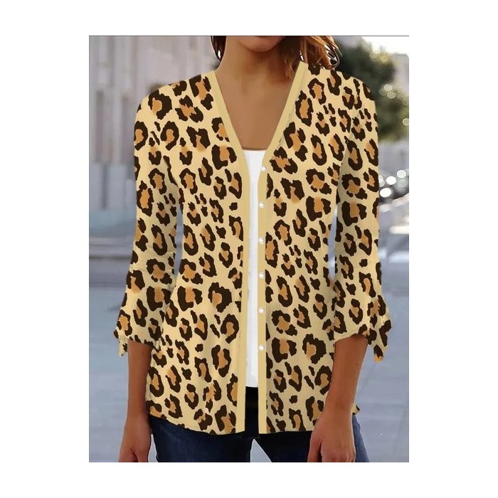 Women's Spring/Fall Outerwear Casual Leopard Jersey Shawl Jacket