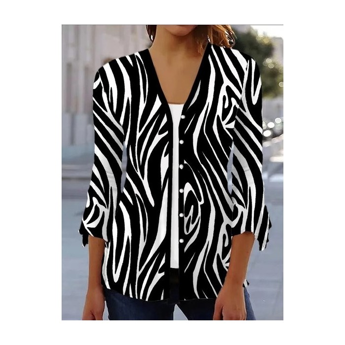 Women's Spring/Fall Outerwear Casual Zebra Jersey Shawl Jacket
