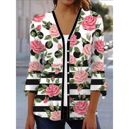 Women's Spring/Fall Outerwear Casual Floral Jersey Shawl Jacket