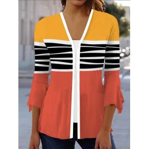Women's Spring/Fall Outerwear Casual Striped Jersey Shawl Jacket
