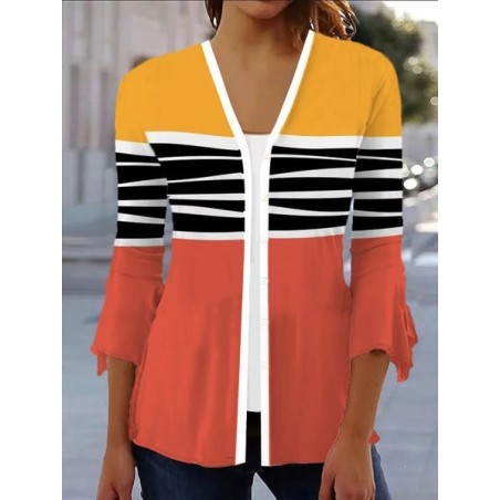 Women's Spring/Fall Outerwear Casual Striped Jersey Shawl Jacket