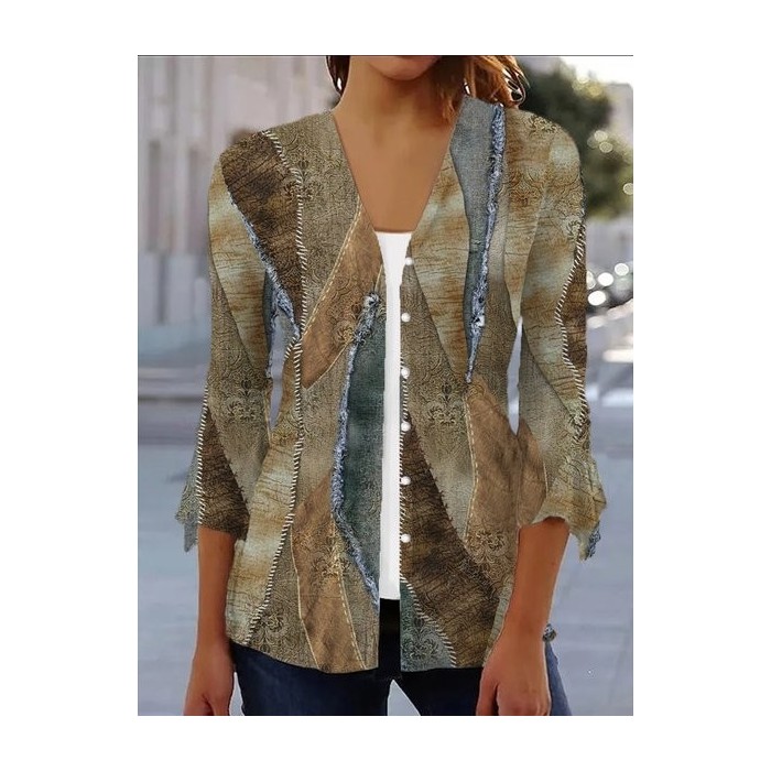 Women's Spring/Fall Outerwear Casual Geometric Jersey Shawl Jacket