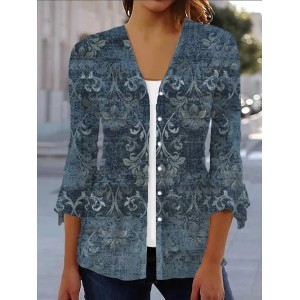 Women's Spring/Fall Outerwear Casual Ethnic Jersey Shawl Jacket