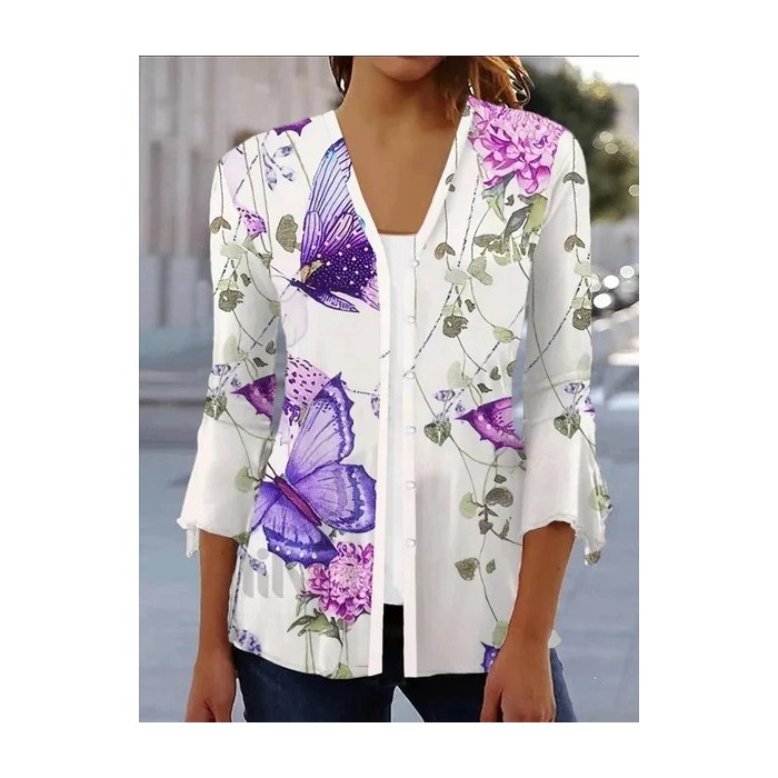 Women's Spring/Fall Cover-up Casual Floral Printing Lightweight Cardigan