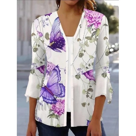 Women's Spring/Fall Cover-up Casual Floral Printing Lightweight Cardigan
