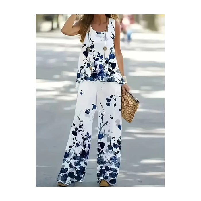 Women Floral Printing Two-Piece Set Daily Sleeveless Casual Summer Multi-Piece Set Matching Set