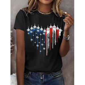 Women Independence Day (Flag) Short Sleeve Tee T-shirt Crew Neck Printing Casual Summer Graphic Tee Top