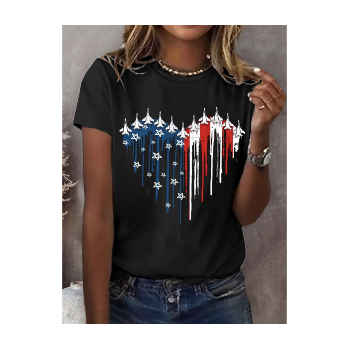 Women Independence Day (Flag) Short Sleeve Tee T-shirt Crew Neck Printing Casual Summer Graphic Tee Top