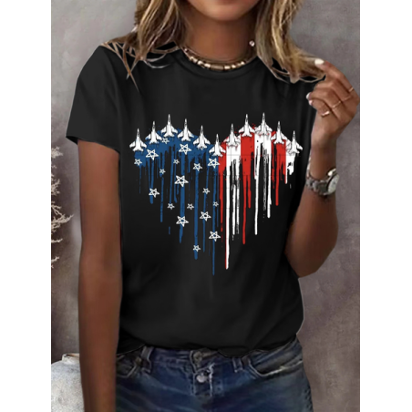 Women Independence Day (Flag) Short Sleeve Tee T-shirt Crew Neck Printing Casual Summer Graphic Tee Top