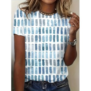 Women Geometric Short Sleeve Tee T-shirt Crew Neck Printing Casual Summer Graphic Tee Top