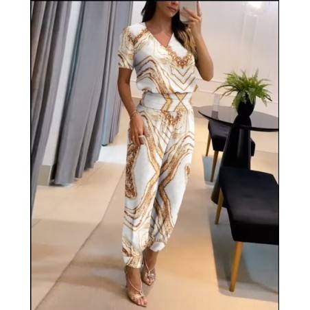 Women Striped Two-Piece Set Daily Short Sleeve Casual Summer Top With Pants Matching Set