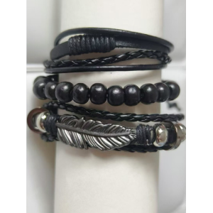 Retro Street Cowboy Leather Bracelet Niche Korean Trend Multi-layer Bodhi Wood Bracelet Adjustable Bracelet