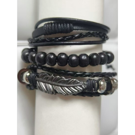 Retro Street Cowboy Leather Bracelet Niche Korean Trend Multi-layer Bodhi Wood Bracelet Adjustable Bracelet