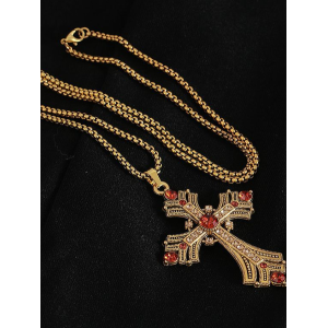 2025 New Retro Diamond Necklace Rhinestone Long Cross Pendant Sweater Chain Fashion Advanced Punk Necklace