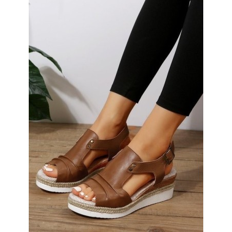 Casual Color Block Summer Pu Wedge Sandal