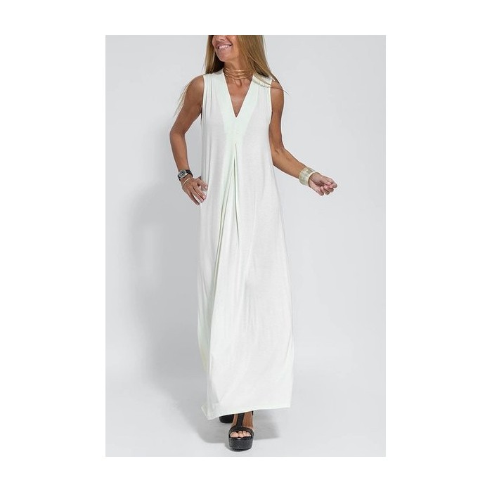 Women Plain Sleeveless Summer Split Joint Dress V Neck Daily Casual Maxi Fit & Flare Dress A-Line Dress