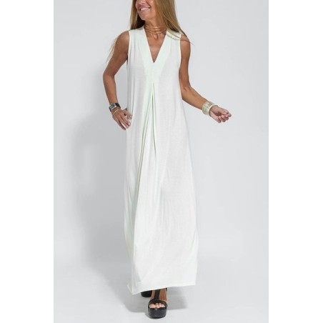 Women Plain Sleeveless Summer Split Joint Dress V Neck Daily Casual Maxi Fit & Flare Dress A-Line Dress