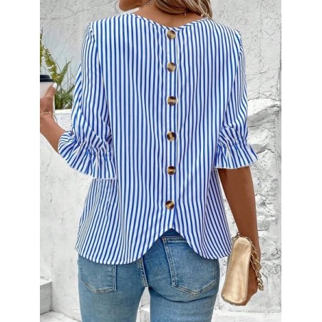 Striped Crew Neck Simple Loose Shirt