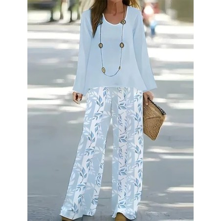 Women's Floral Printing Two-Piece Set Daily Long Sleeve Casual Spring/Fall Top With Pants Matching Set