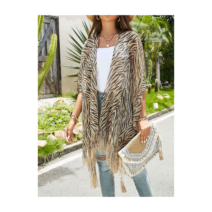 Women Leopard Summer Cover-up Vintage Lightweight Cardigan