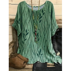 Women Floral Short Sleeve Tee T-shirt Crew Neck Printing Casual Summer Graphic Tee Top