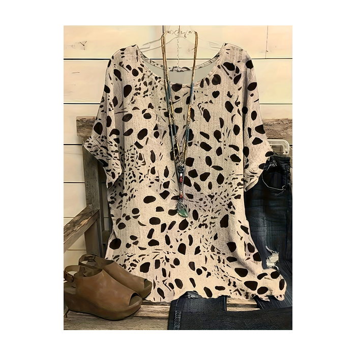 Women Leopard Short Sleeve Tee T-shirt Crew Neck Printing Casual Summer Graphic Tee Top