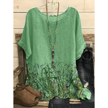 Women Floral Short Sleeve Tee T-shirt Crew Neck Printing Casual Summer Graphic Tee Top