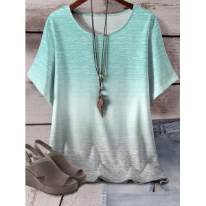 Women Ombre Short Sleeve Tee T-shirt Crew Neck Printing Casual Summer Graphic Tee Top