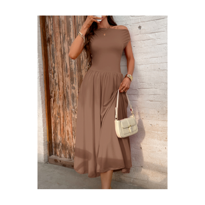 Women Plain Short Sleeve Summer Dress Asymmetrical Daily Casual Maxi Tunic A-Line Dress