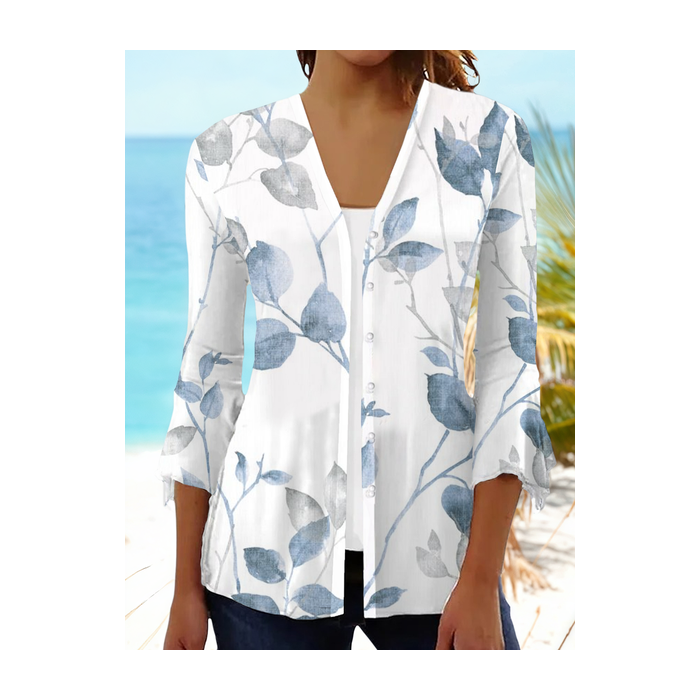 Women Floral Spring/Fall Cover-up Casual Printing Lightweight Cardigan