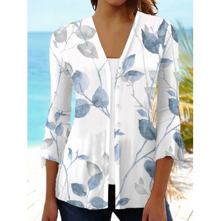 Women Floral Spring/Fall Cover-up Casual Printing Lightweight Cardigan