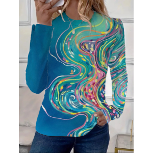 Women Abstract Long Sleeve Tee T-shirt Crew Neck Printing Casual Spring/Fall Graphic Tee Top