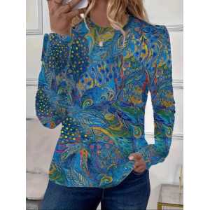 Women Abstract Long Sleeve Tee T-shirt Crew Neck Printing Casual Spring/Fall Graphic Tee Top